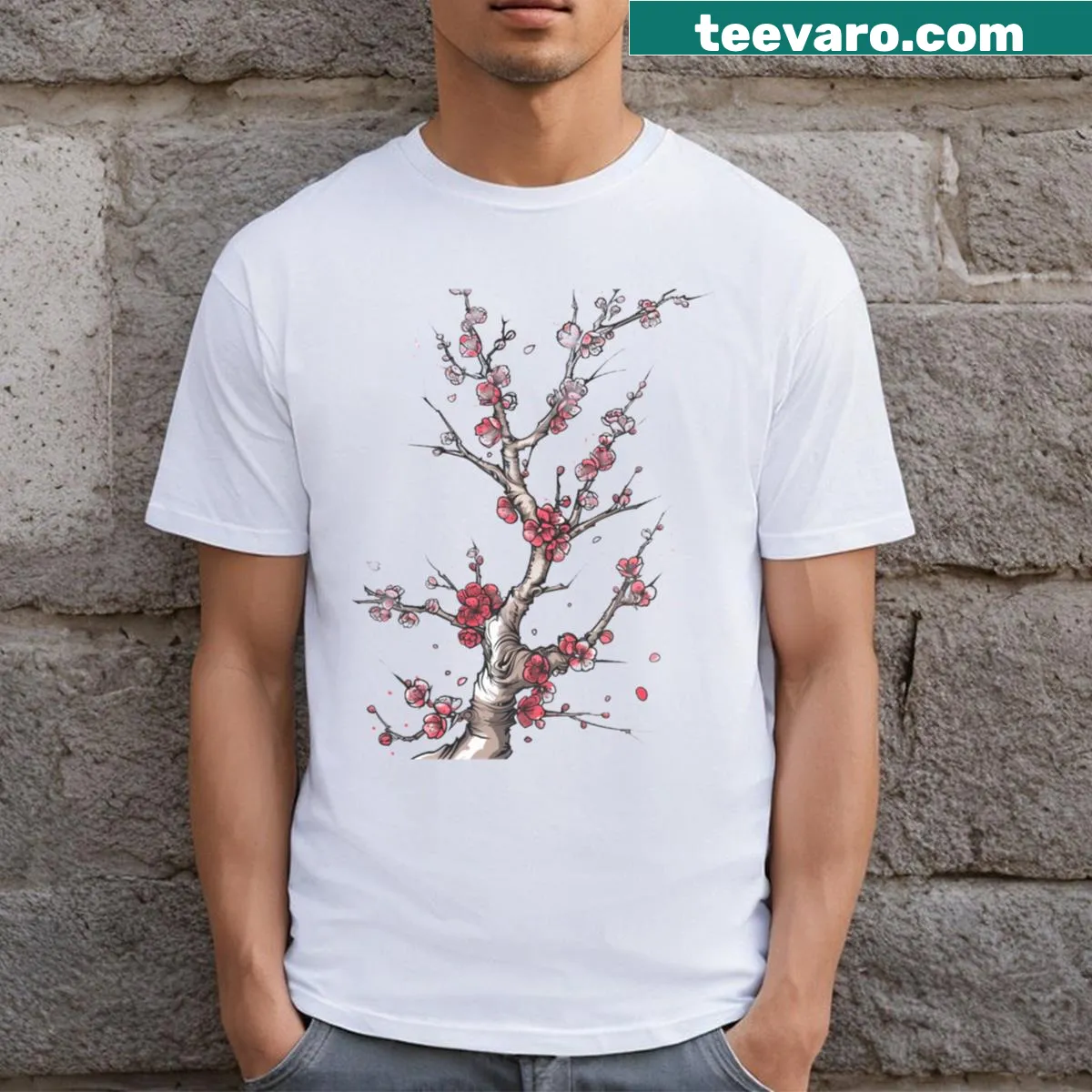Intricate sakura branches illustration on a T-shirt. — on a men's t-shirt