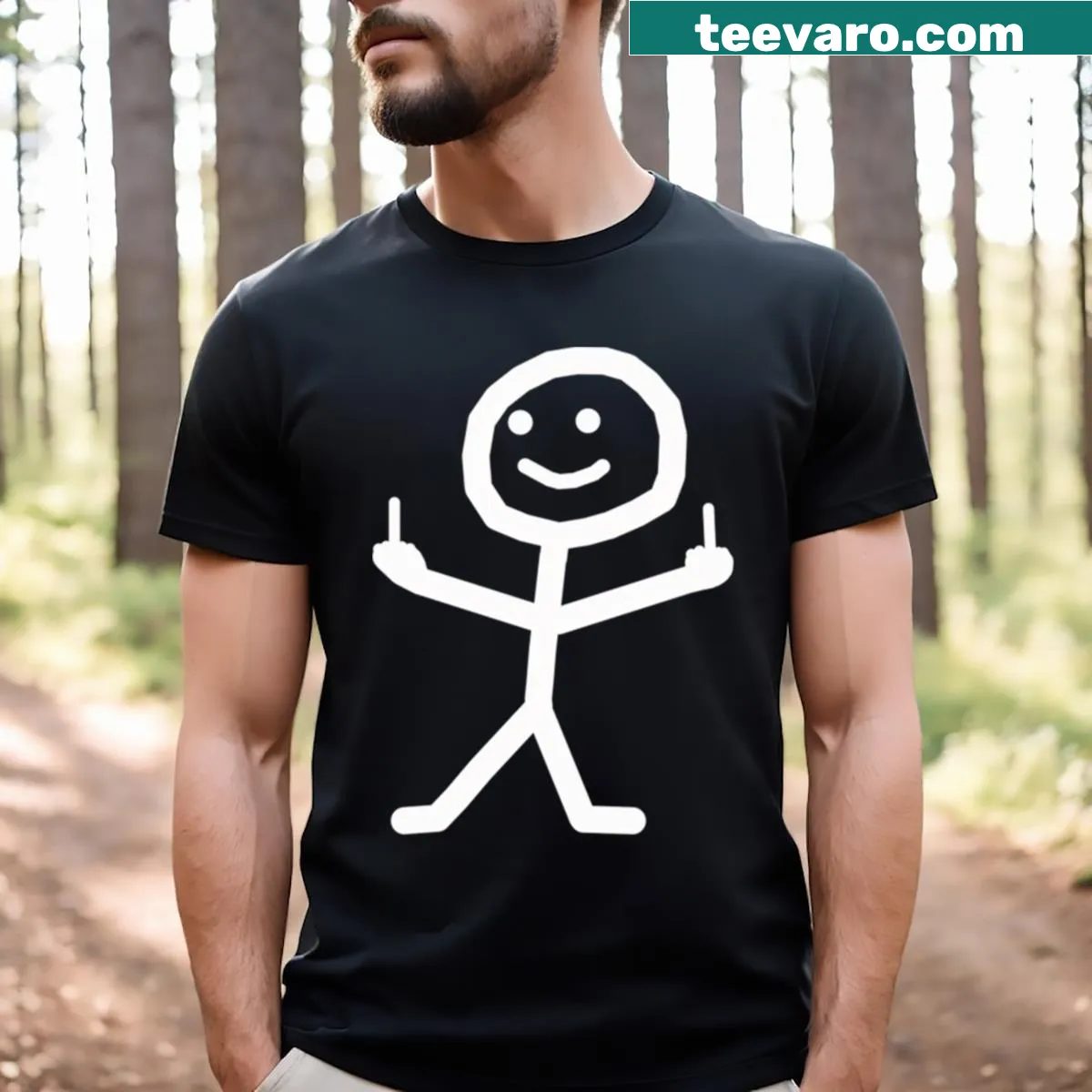 Illustration of a stick figure showing middle finger on a t-shirt — on a men's t-shirt