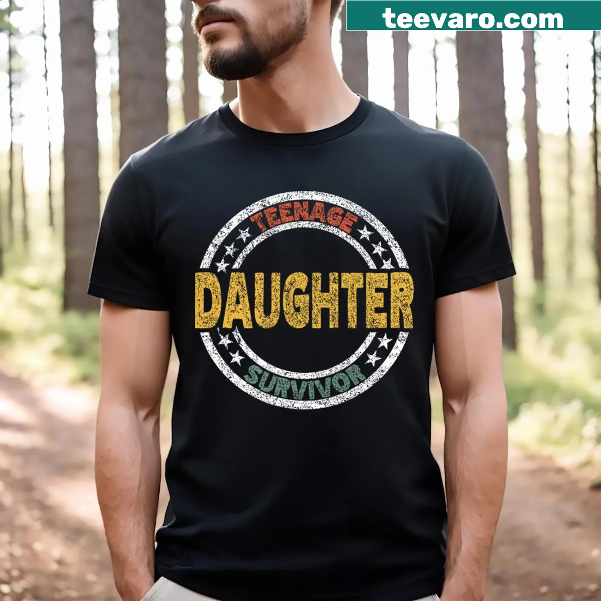 T-shirt with 'Teenage Daughter Survivor' for fathers and mothers — on a men's t-shirt