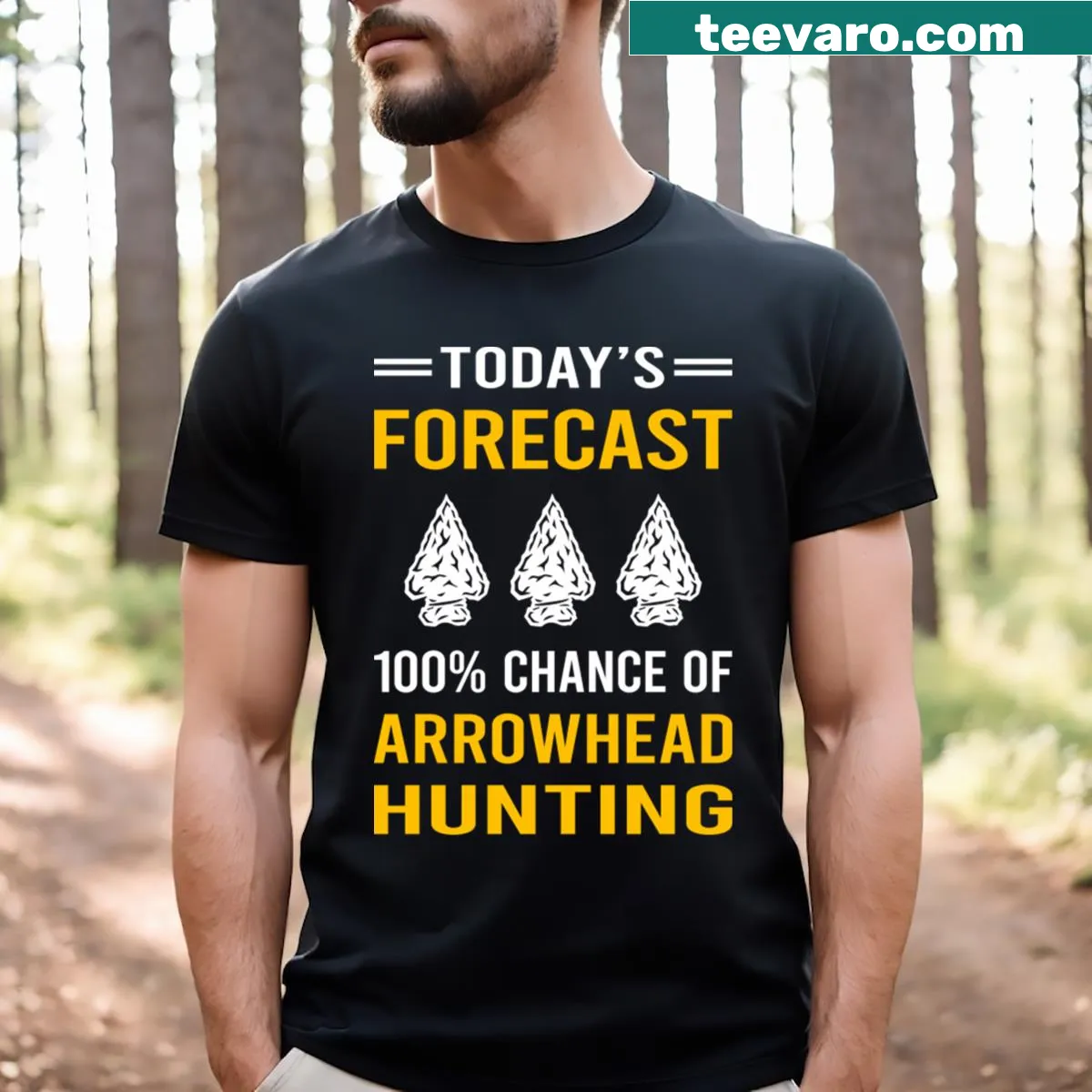T-shirt with text 'Today Forecast: Arrowhead Hunter' design. — on a men's t-shirt
