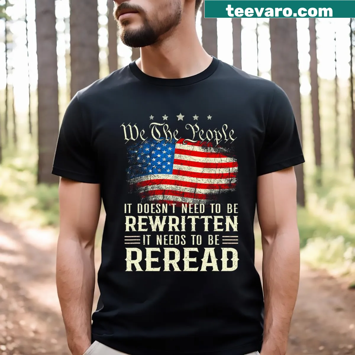Patriotic T-shirt with U.S. Constitution text — on a men's t-shirt