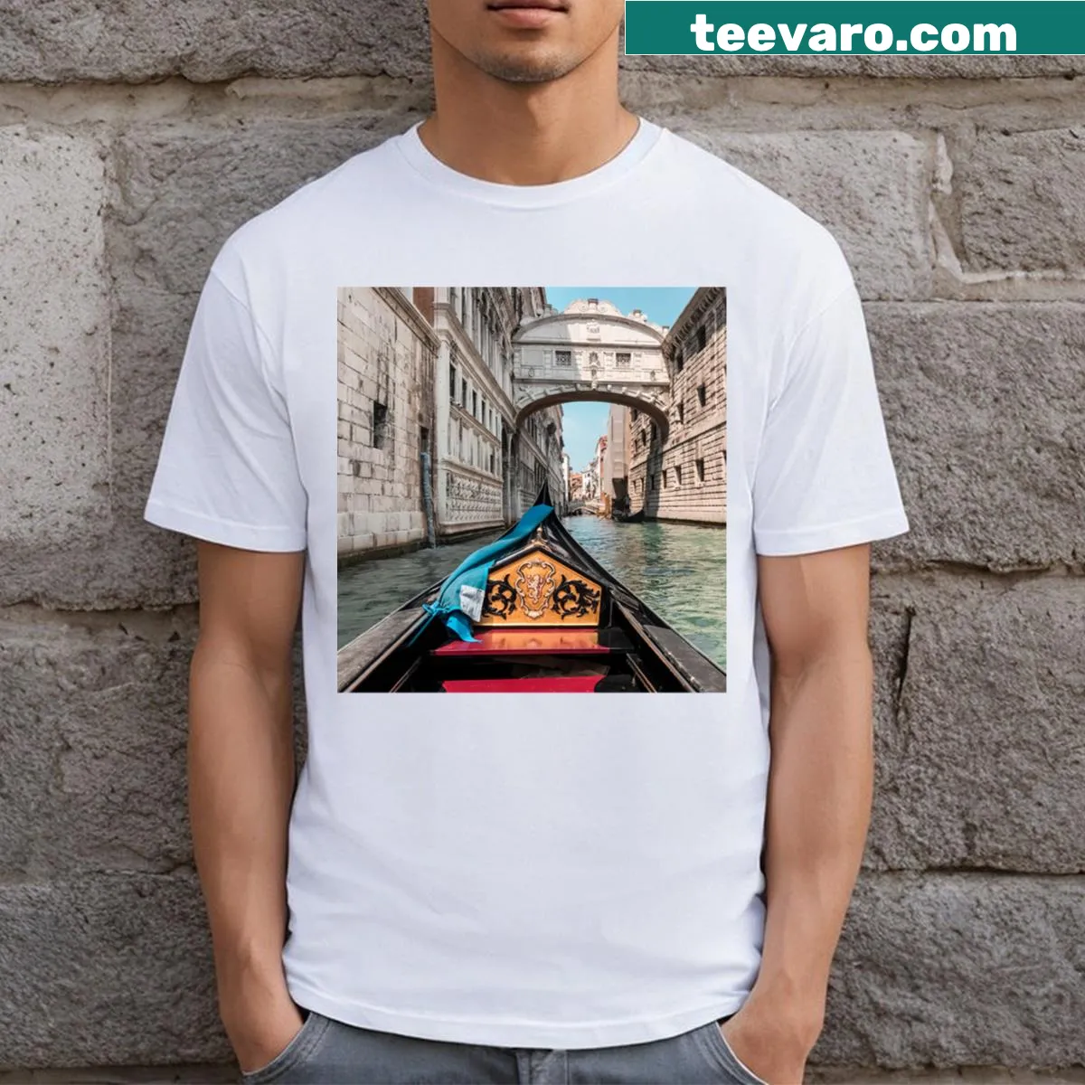 Illustrated Ponte Dei Sospiri design on a Venice T-shirt — on a men's t-shirt