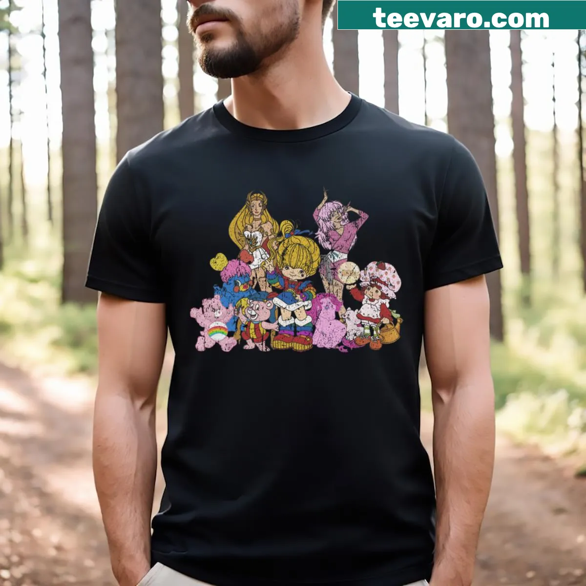 Vintage-style design featuring iconic 80s cartoon characters — on a men's t-shirt