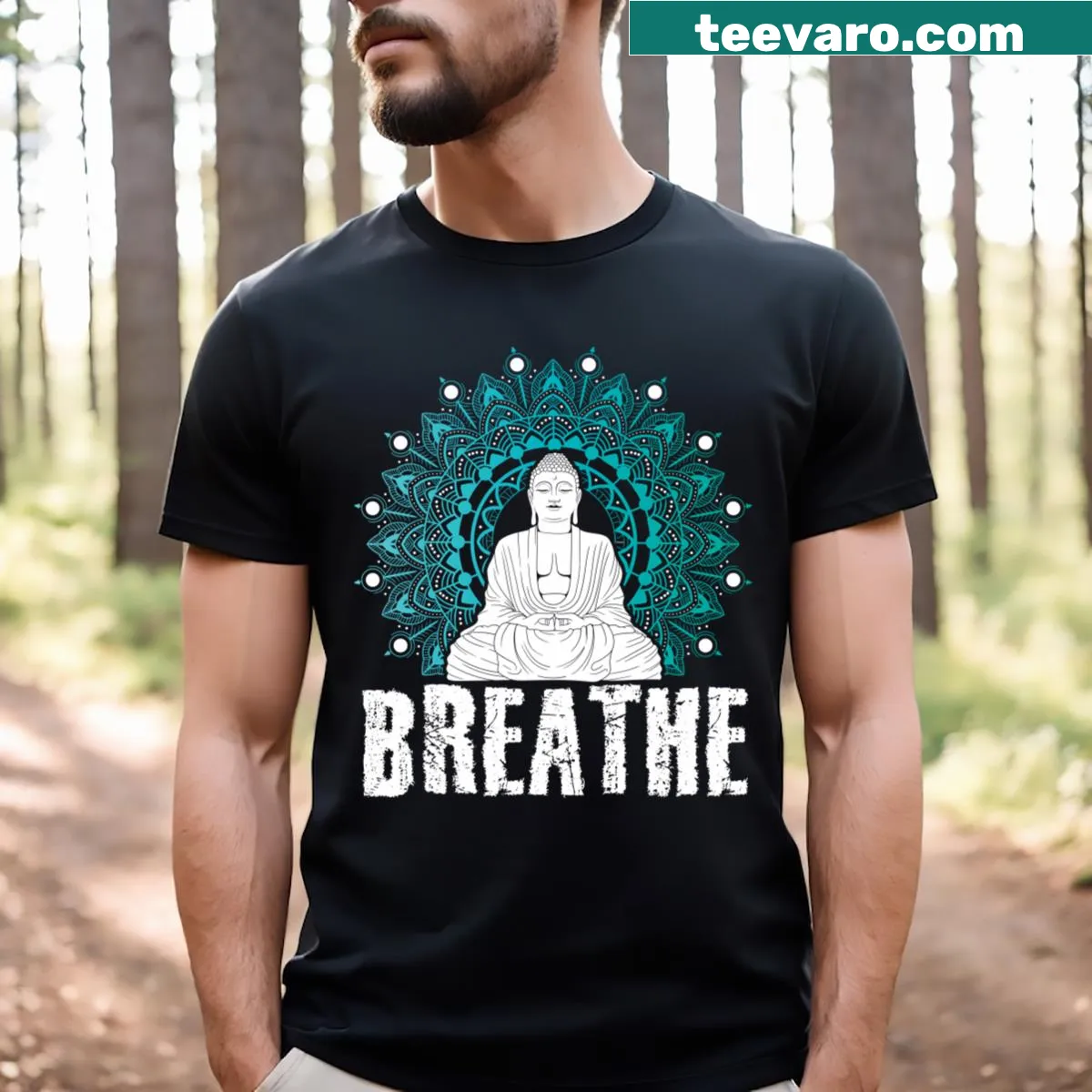 Vintage-style T-shirt featuring a calming Buddha graphic for yoga and meditation — on a men's t-shirt