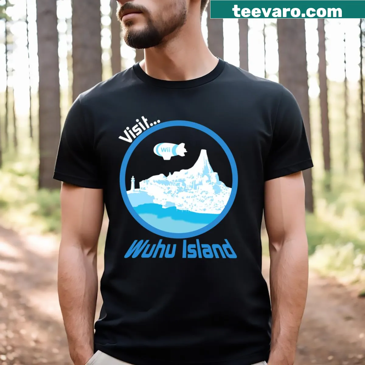 Visit Wuhu Island! graphic t-shirt with a fun travel theme — on a men's t-shirt