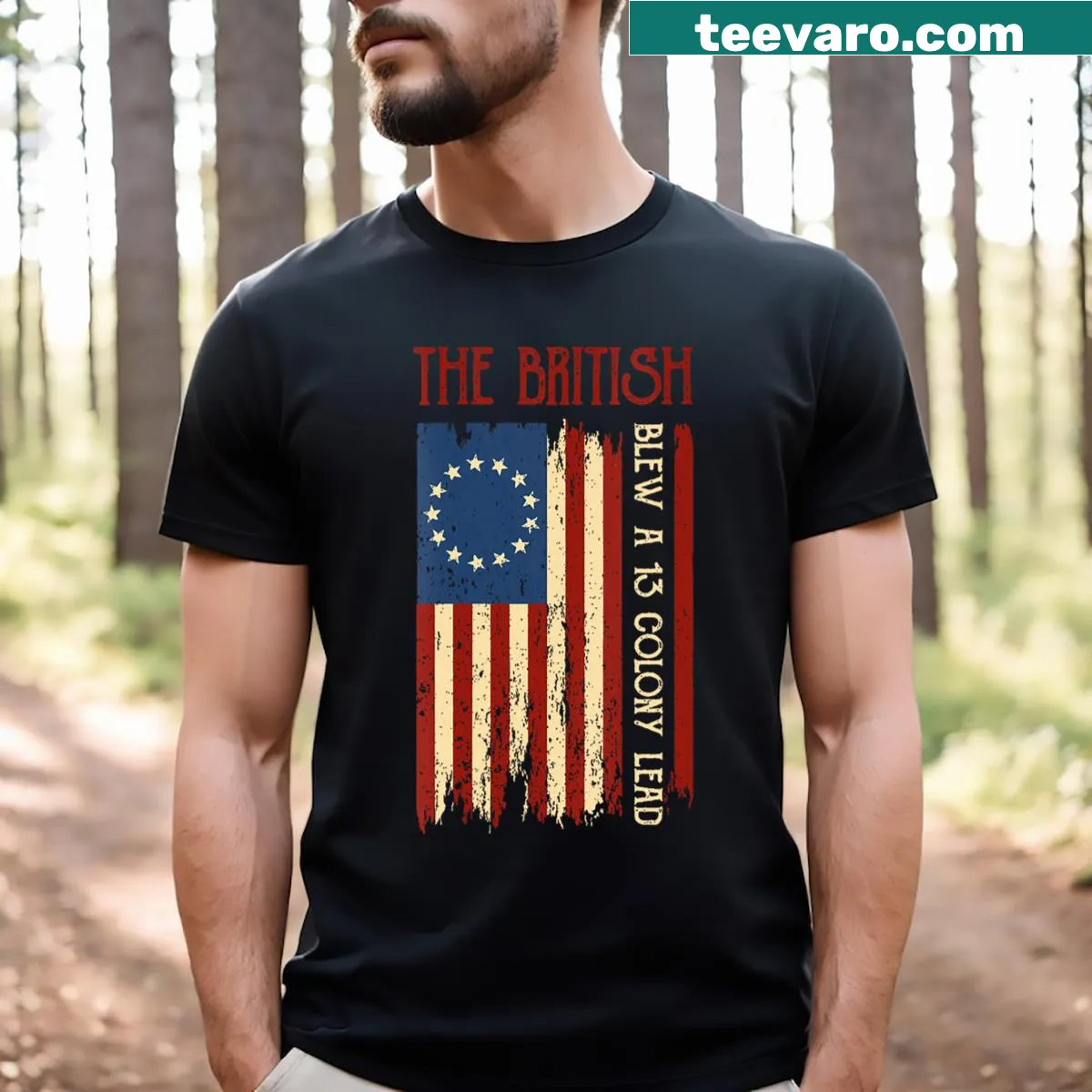 Funny 4th of July themed V-neck t-shirt — on a men's t-shirt