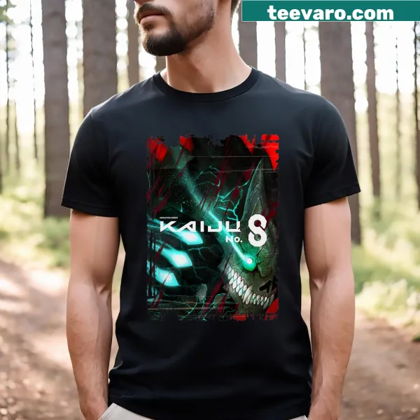 Vintage-style t-shirt featuring Kaiju No 8 anime graphics