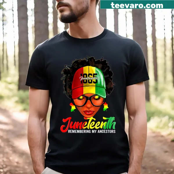 T-shirt with a messy bun design and text honoring ancestors