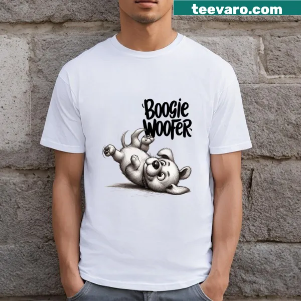Cartoon puppy T-shirt featuring a dancing dog graphic