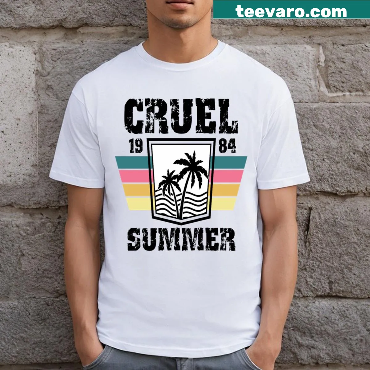 Edgy summer-themed t-shirt reading 'Cruel Summer' — on a men's t-shirt