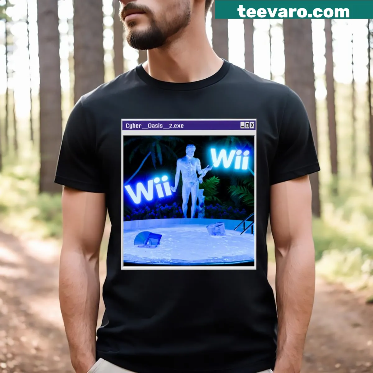 Futuristic oasis illustration on a stylish t-shirt — on a men's t-shirt