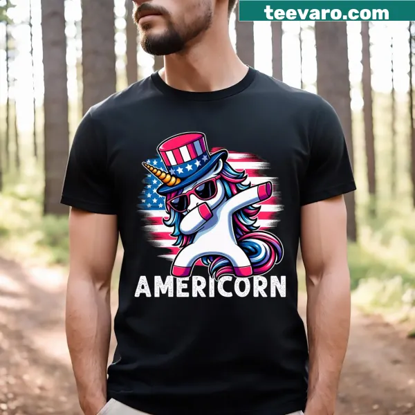 Cute dabbing unicorn graphic for kids' 4th of July t-shirt