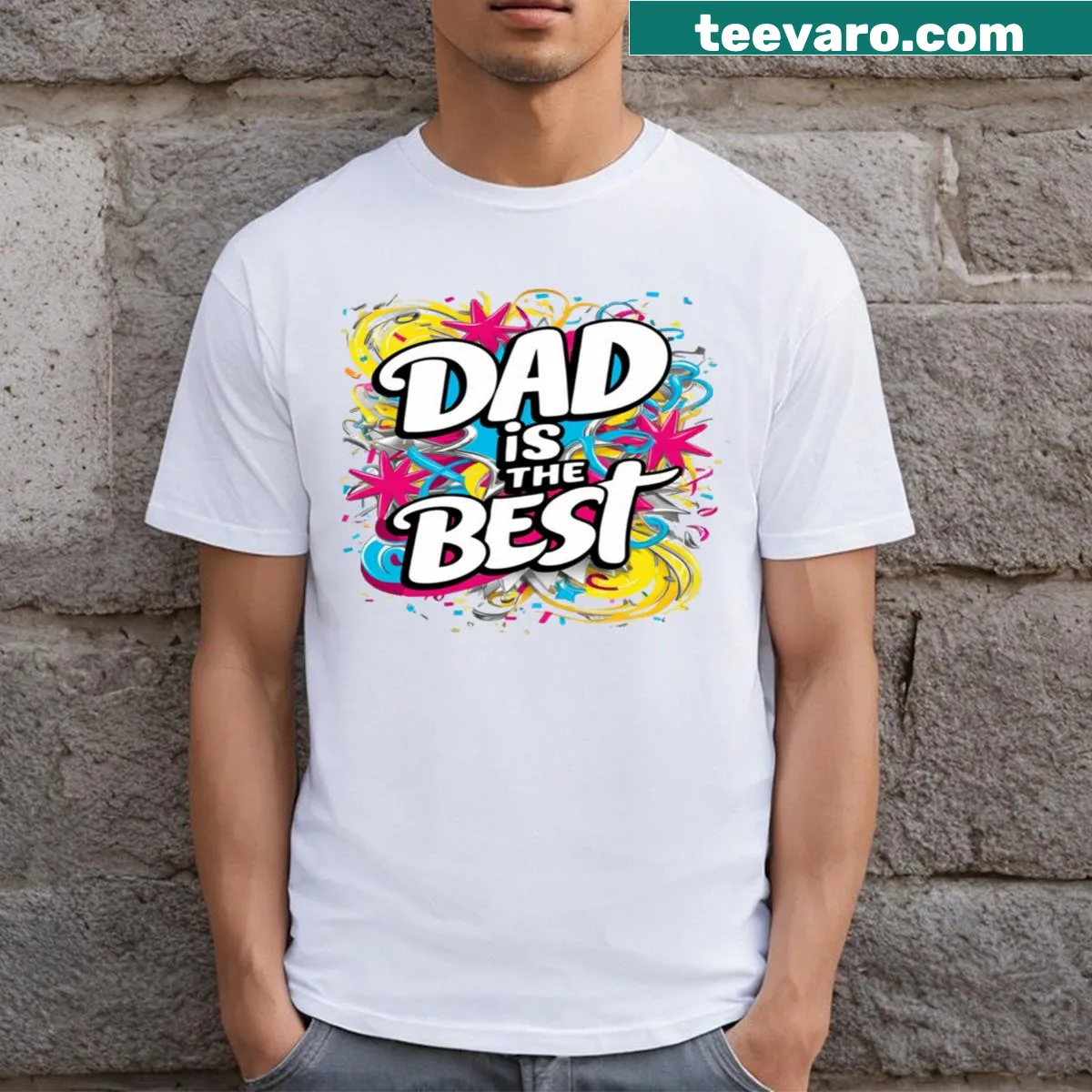T-shirt with the text 'Dad Is The Best' in a simple design. — on a men's t-shirt