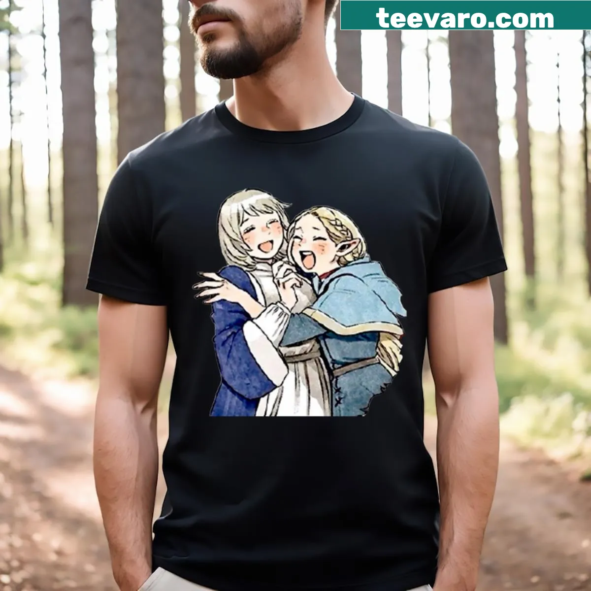Playful graphic design from Delicious in Dungeon series on a t-shirt. — on a men's t-shirt
