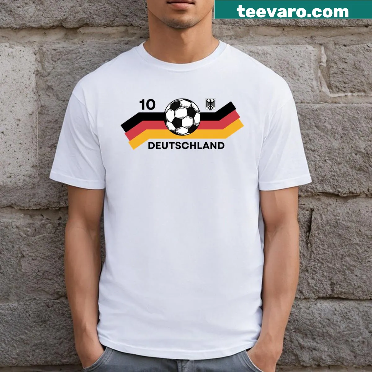 Vintage-style Germany jersey T-shirt for Euro 2024 — on a men's t-shirt