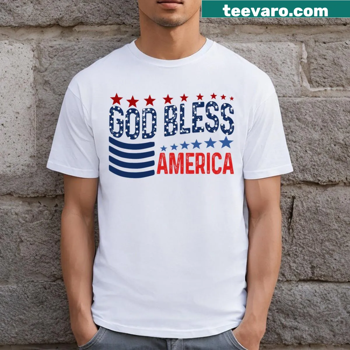 Patriotic T-shirt with 'God Bless America' for Fourth of July — on a men's t-shirt