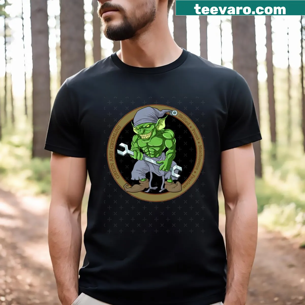 Gremlins-inspired vintage T-shirt design — on a men's t-shirt