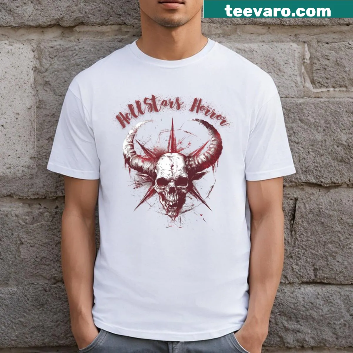 Text 'Hell Star' on a humorous T-shirt design — on a men's t-shirt