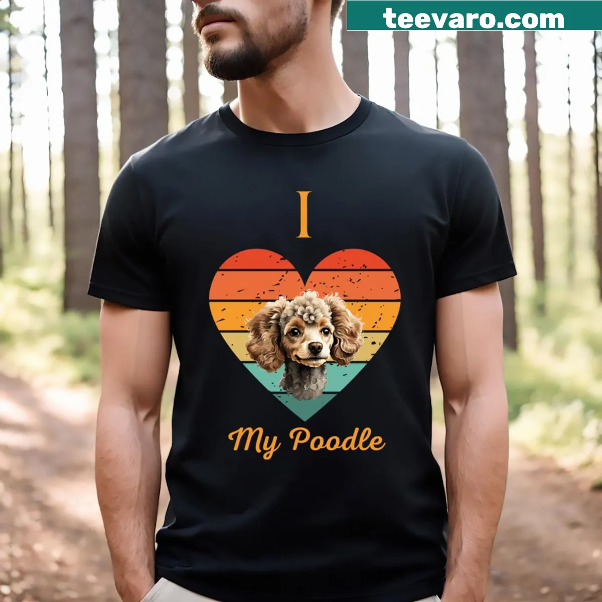 Vintage heart design T-shirt expressing love for poodles — on a men's t-shirt