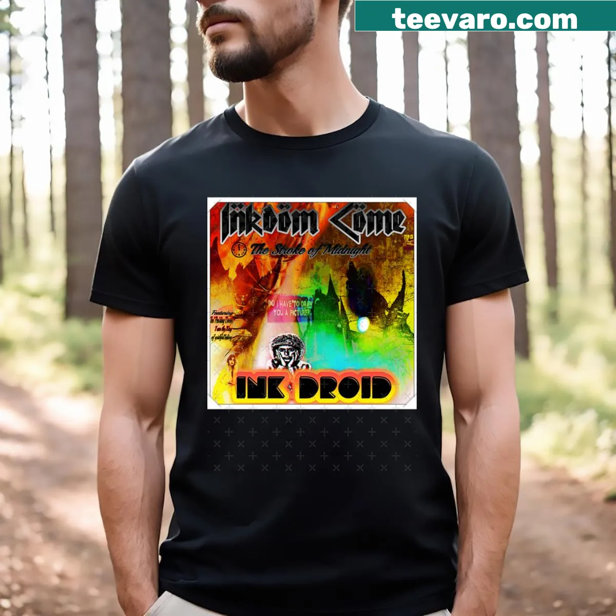 Bold typographical T-shirt featuring futuristic themes and designs — on a men's t-shirt