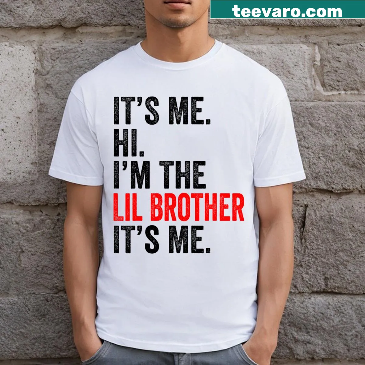 Playful retro shirt for little brothers with catchy text — on a men's t-shirt