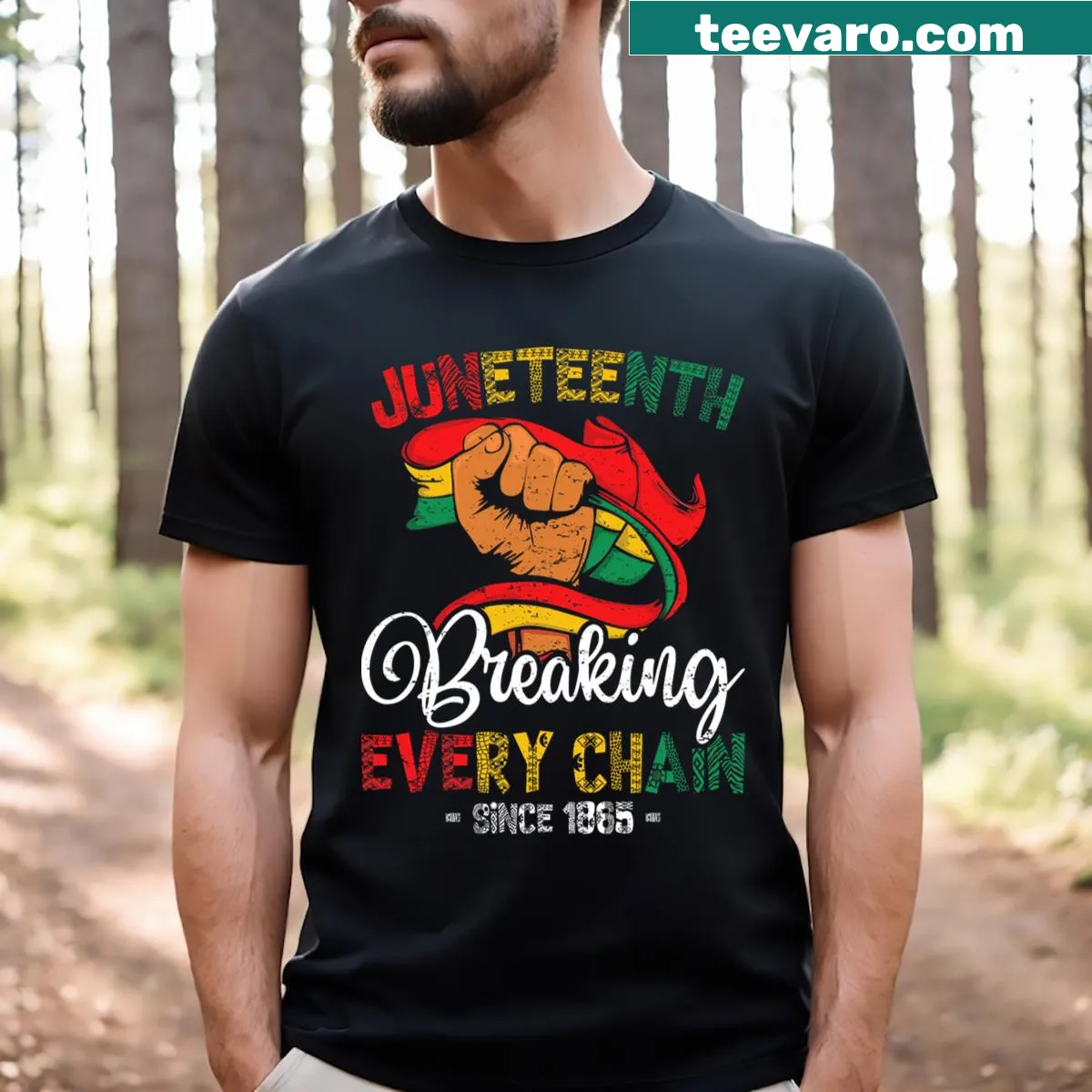 T-shirt celebrating Juneteenth with the year 1865 — on a men's t-shirt