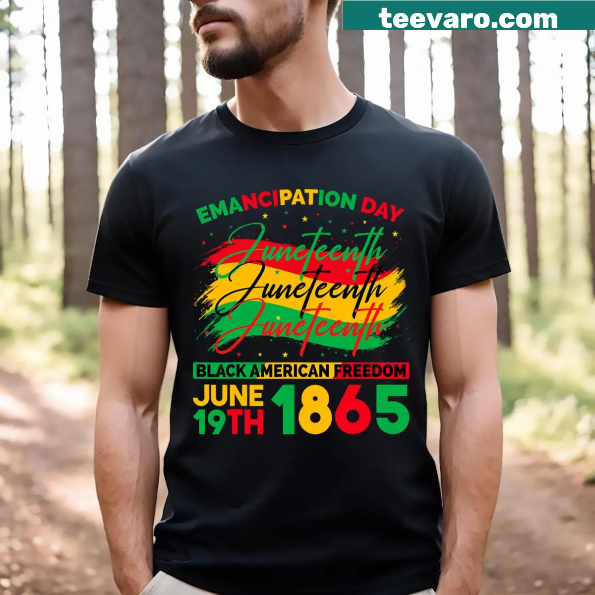 T-shirt celebrating Juneteenth with the year 1865 — on a men's t-shirt
