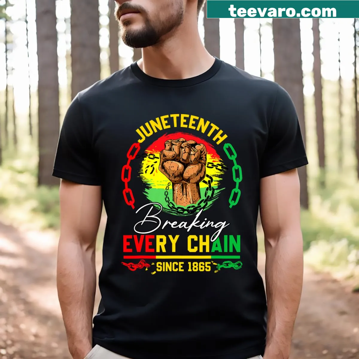 T-shirt celebrating Juneteenth with historical date — on a men's t-shirt