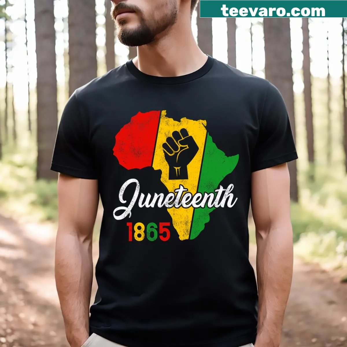 Juneteenth history-themed t-shirt celebrating Black freedom in 1865 — on a men's t-shirt