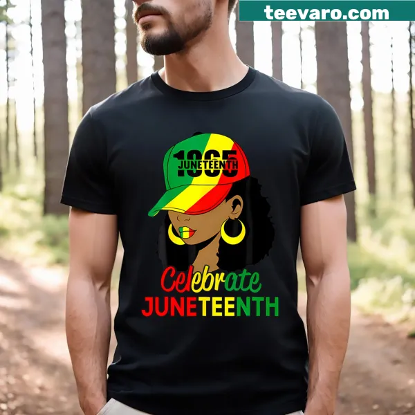 Juneteenth t-shirt with a graphic of a messy bun and celebratory text