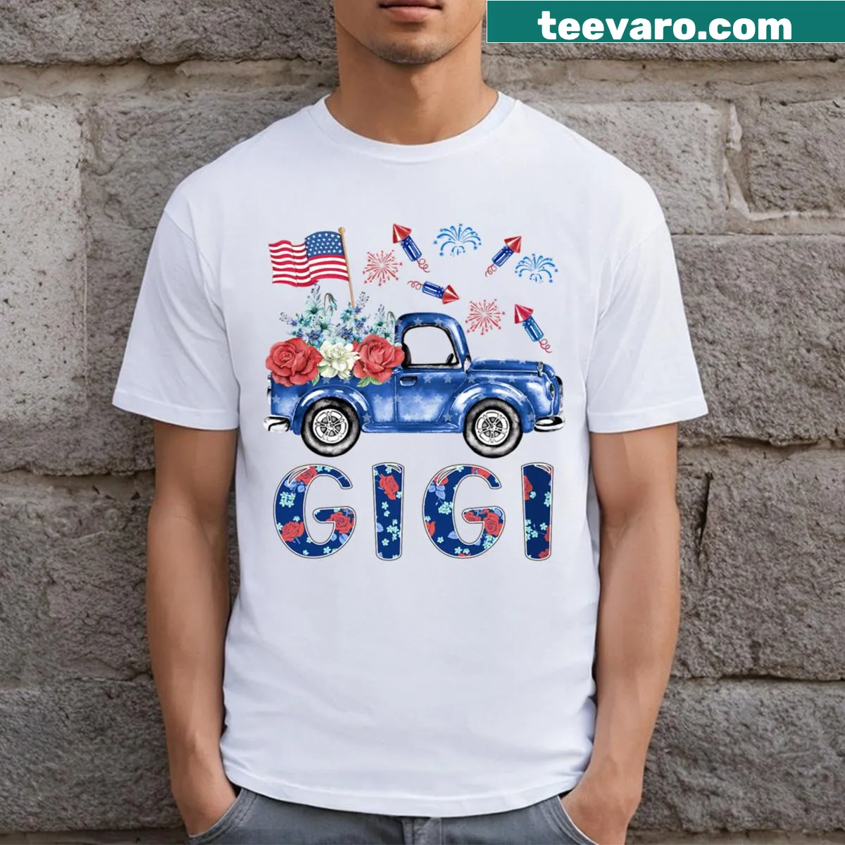 Illustrative family-themed Fourth of July t-shirt design — on a men's t-shirt