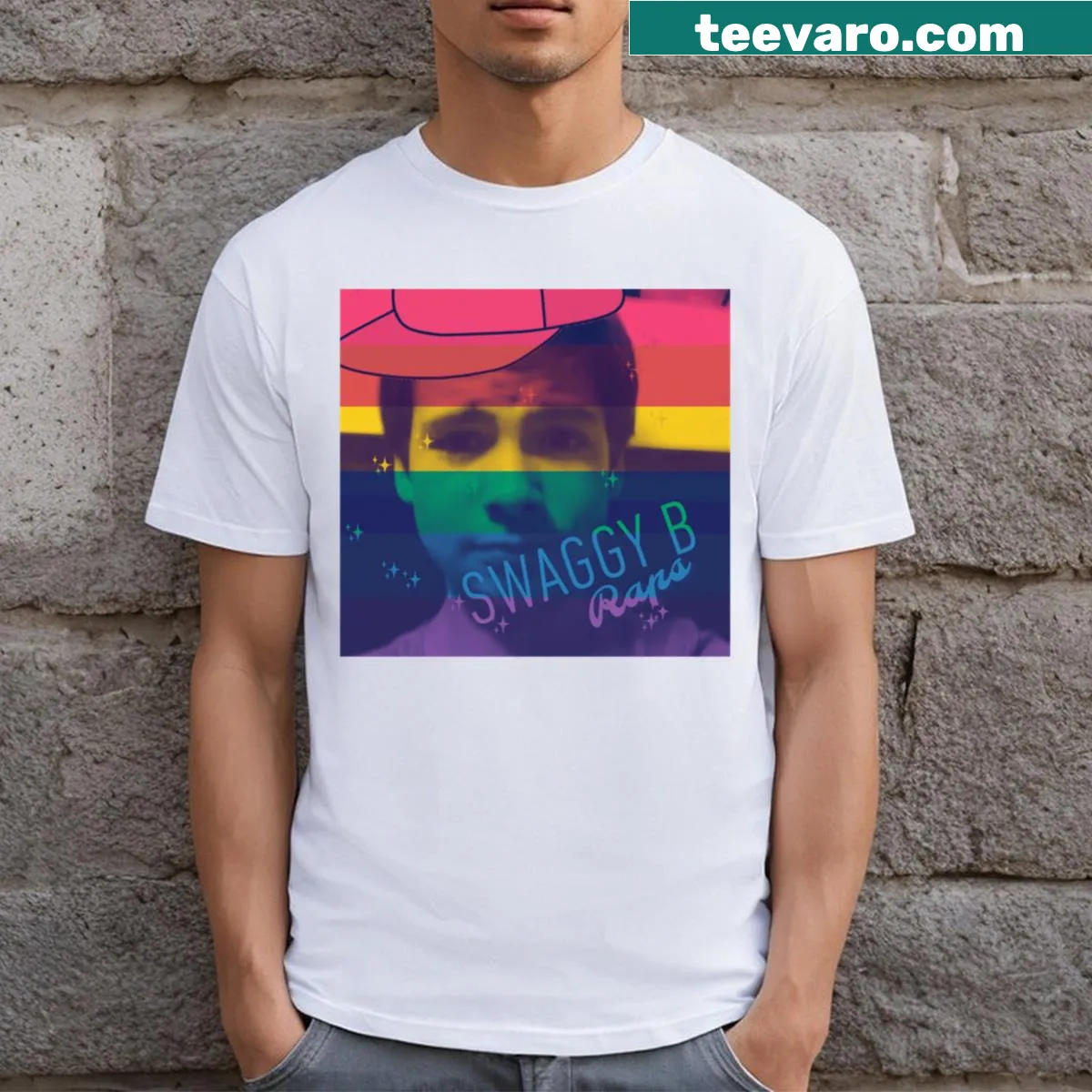 Typographic 'Swaggy B' design on a T-shirt — on a men's t-shirt