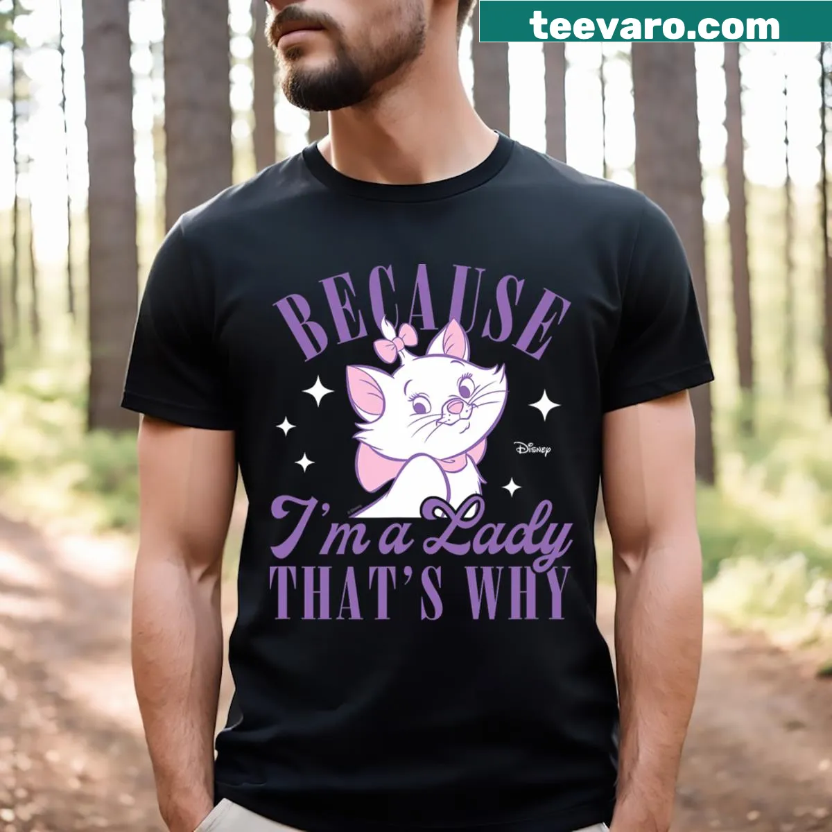 Illustrated Marie from Aristocats with text design T-shirt — on a men's t-shirt