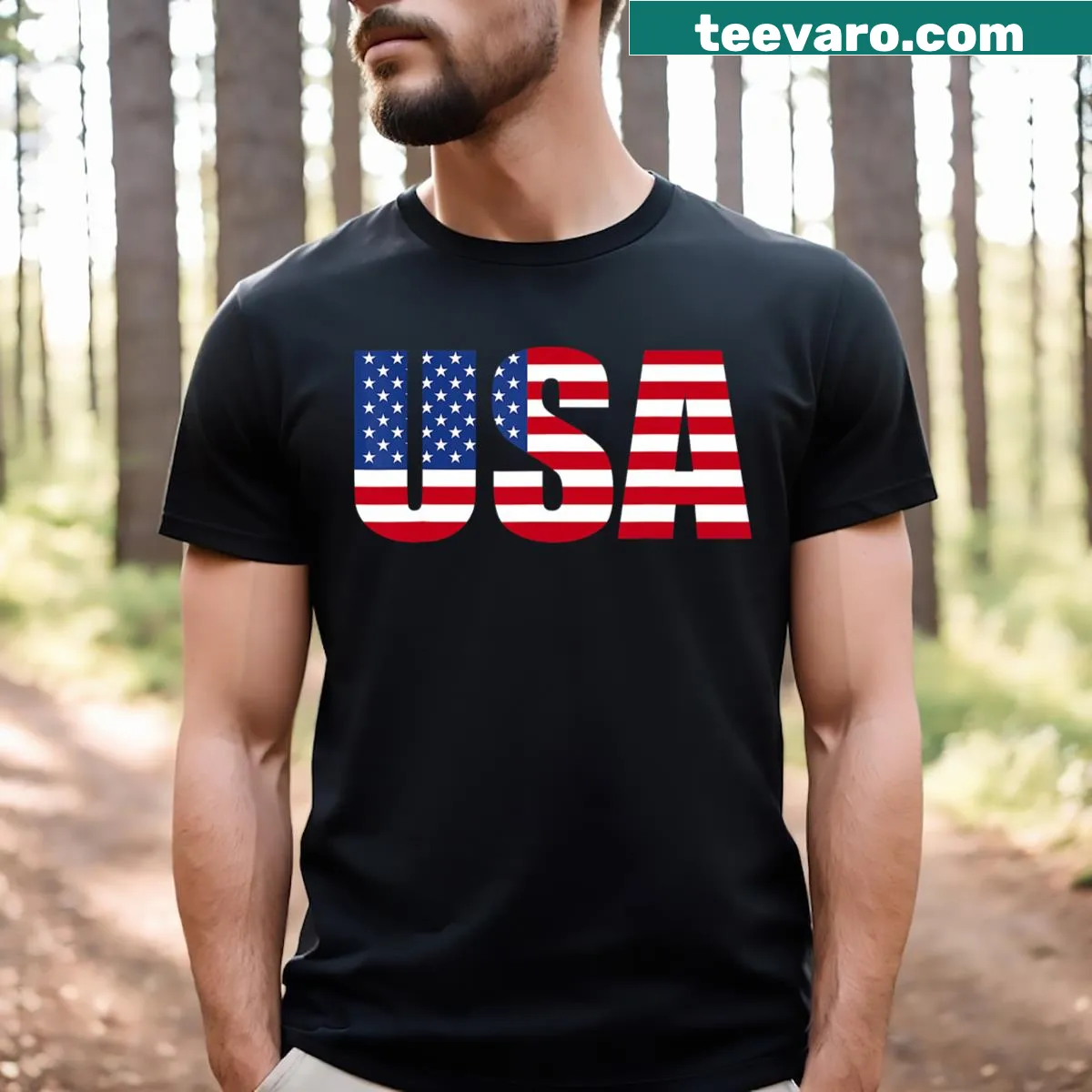 American Flag graphic T-shirt for men and kids — on a men's t-shirt