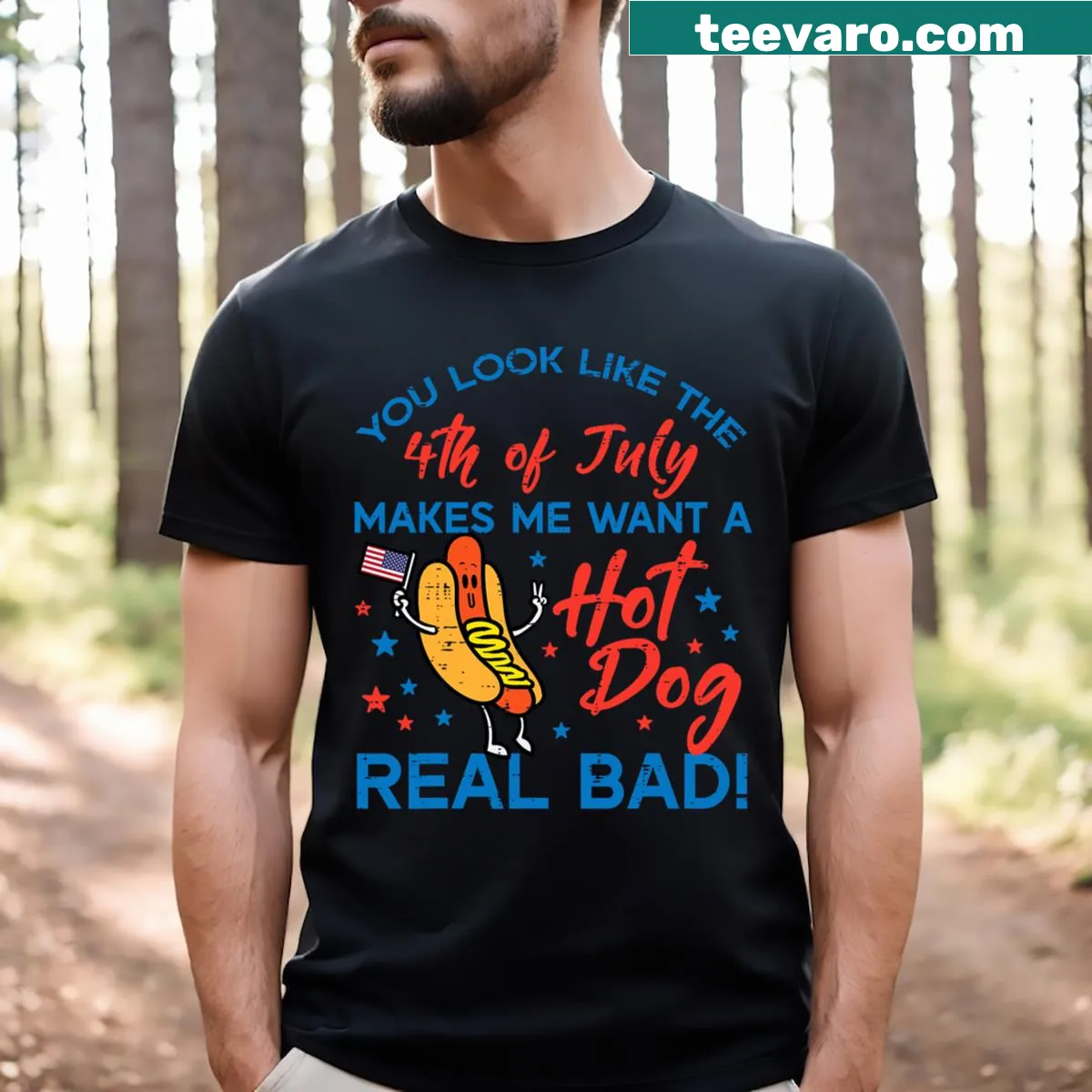 Humorous 4th of July hotdog t-shirt for kids — on a men's t-shirt