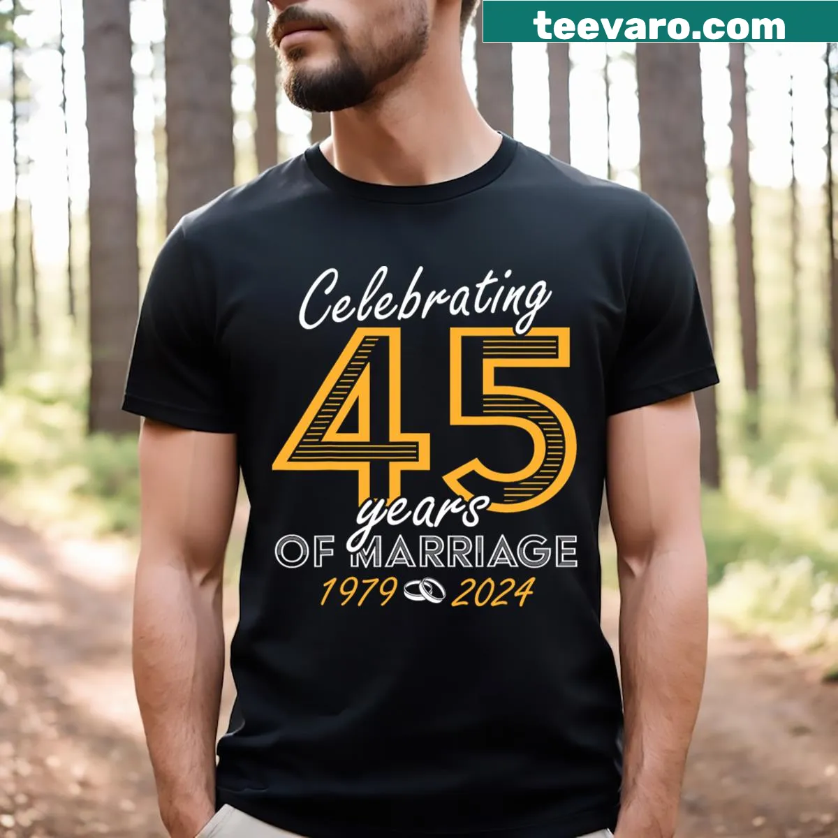 Typographic design celebrating 45 years of marriage on t-shirt — on a men's t-shirt
