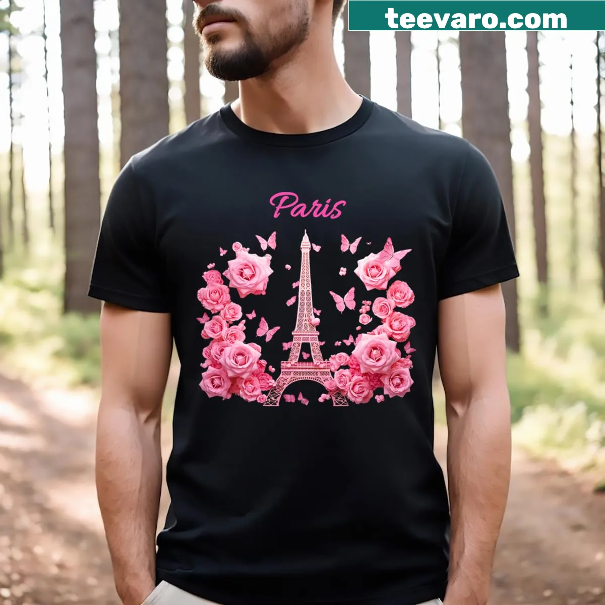 Charming Paris-themed t-shirt for kids featuring a whimsical design — on a men's t-shirt