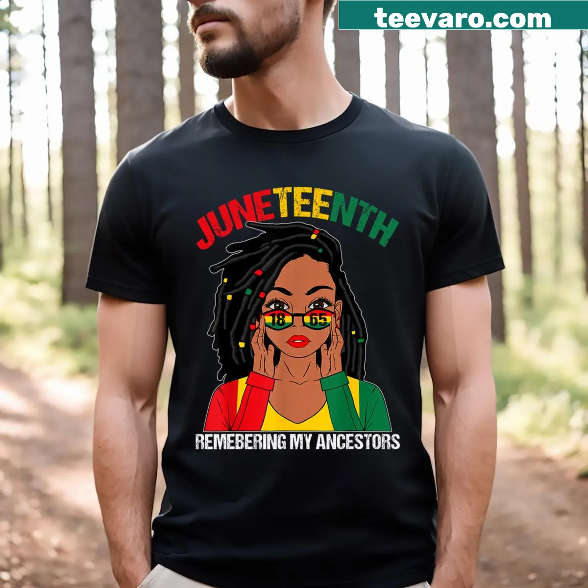 Juneteenth t-shirt with the phrase Remember My Ancestors — on a men's t-shirt
