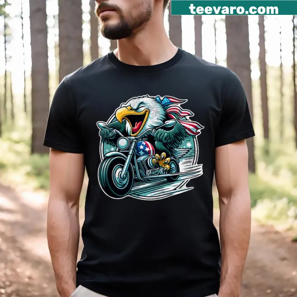 Funny graphic T-shirt featuring an eagle with the American flag