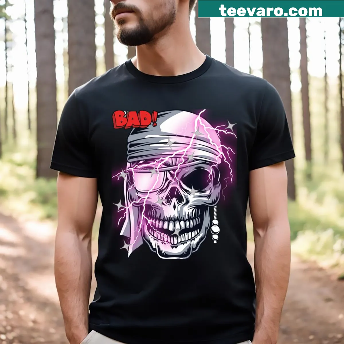 Bold skull graphic on a t-shirt — on a men's t-shirt