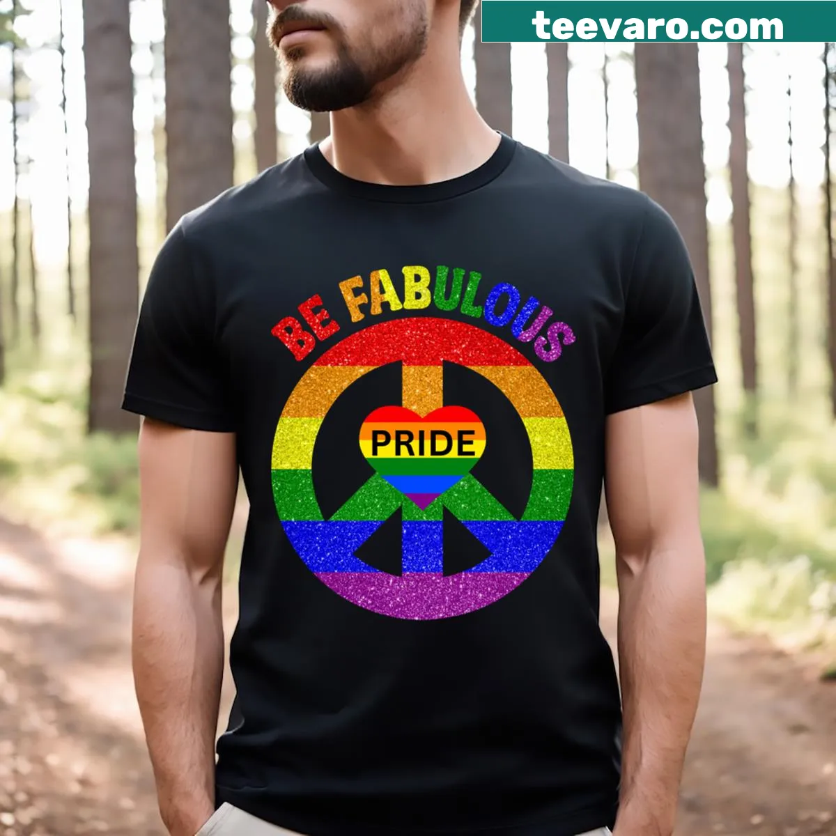 Pride Month t-shirt with Be Fabulous typography — on a men's t-shirt