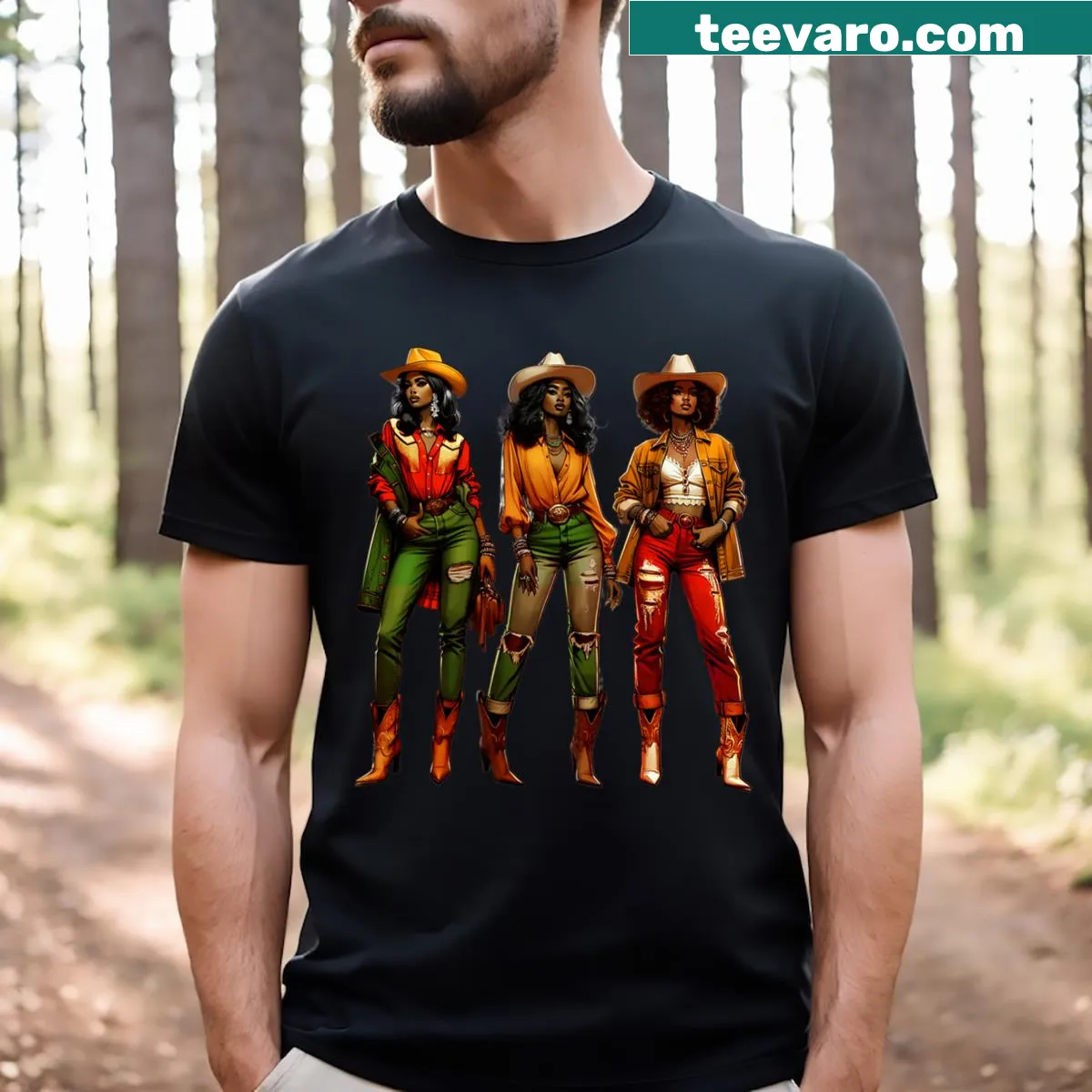 Juneteenth cowgirl graphic t-shirt for men — on a men's t-shirt
