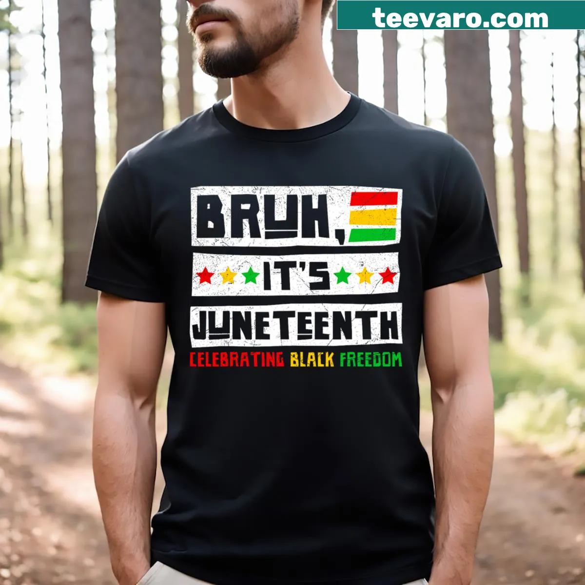 Juneteenth celebration graphic with the phrase Bruh, It's Juneteenth — on a men's t-shirt