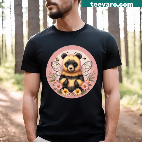 Watercolor T-shirt featuring a bear with flowers and bees