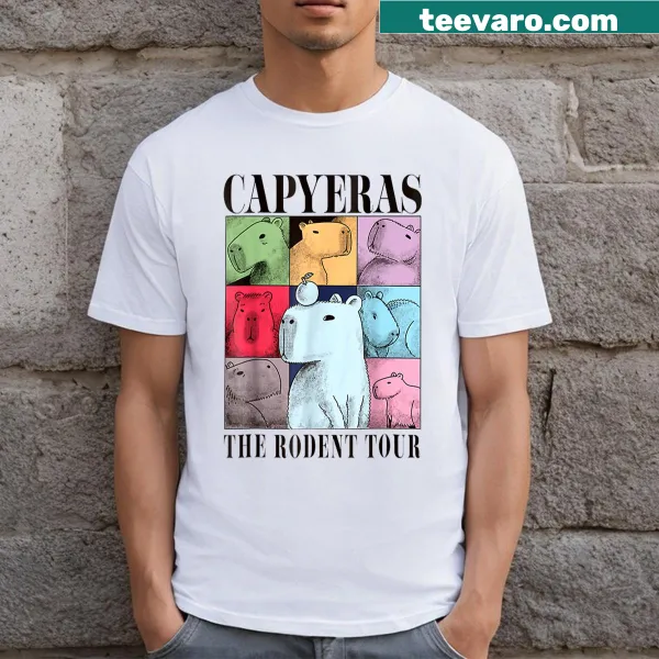 Cute T-shirt featuring a capybara in a concert tour style