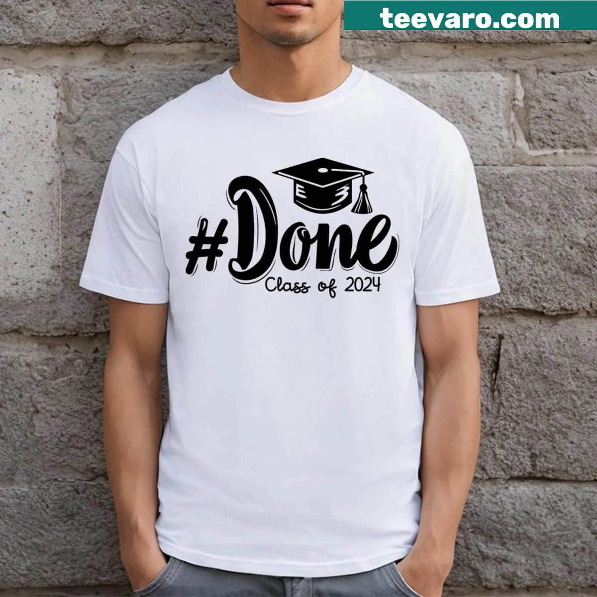 Illustrated graduation graphic for Class of 2024 kids' T-shirt — on a men's t-shirt
