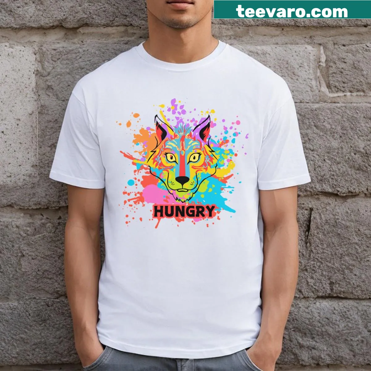 Illustration of a hungry wolf on a t-shirt — on a men's t-shirt