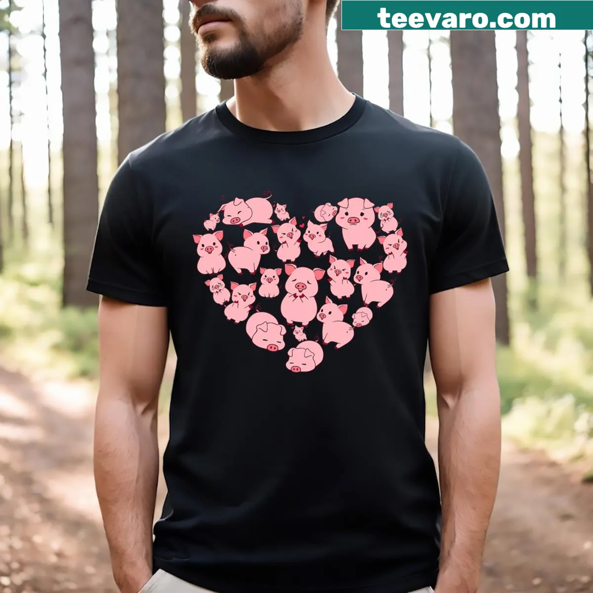 Cartoon pig illustration for girls who love animals. — on a men's t-shirt
