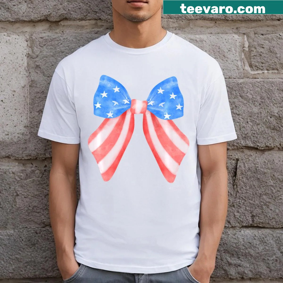 Illustration of flag bows on a cute Fourth of July T-shirt — on a men's t-shirt