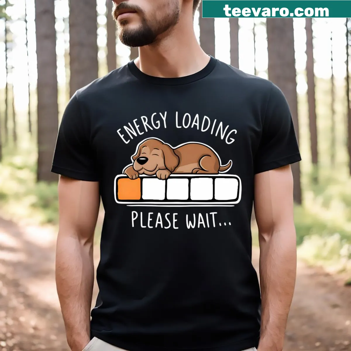 Dog graphic with energy loading bar on a T-shirt — on a men's t-shirt